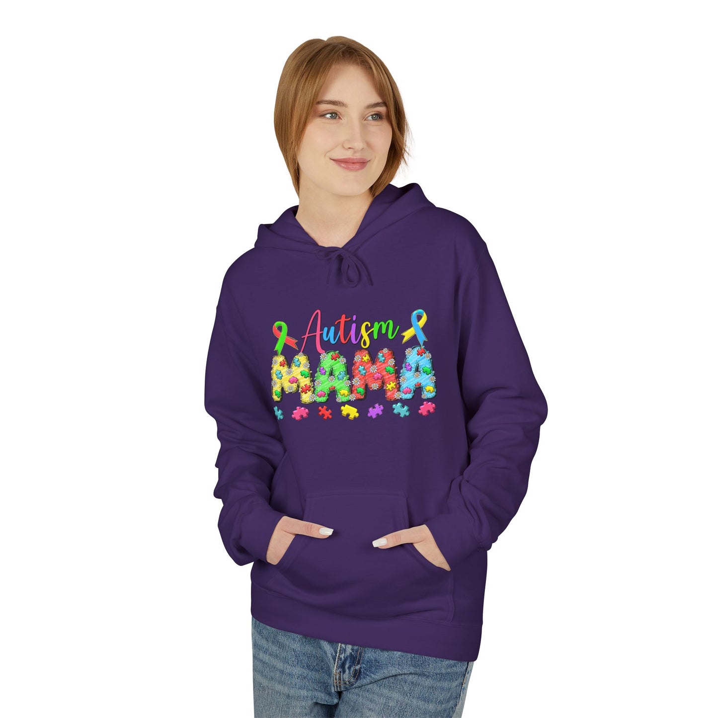 Autism Mama Hoodie — Colorful Puzzle-Print Mom Sweatshirt