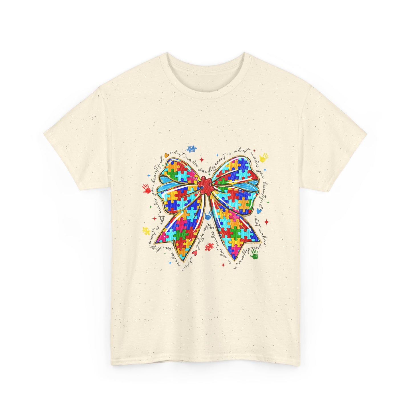 Autism Awareness Puzzle Bow T-Shirt — Colorful Support Ribbon Tee