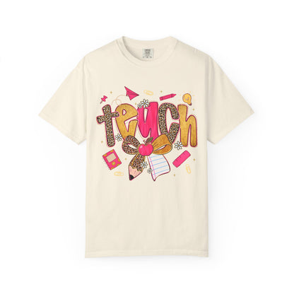 Teacher Graphic T‑Shirt — Colorful 'Teach' School Supplies Design for Educators