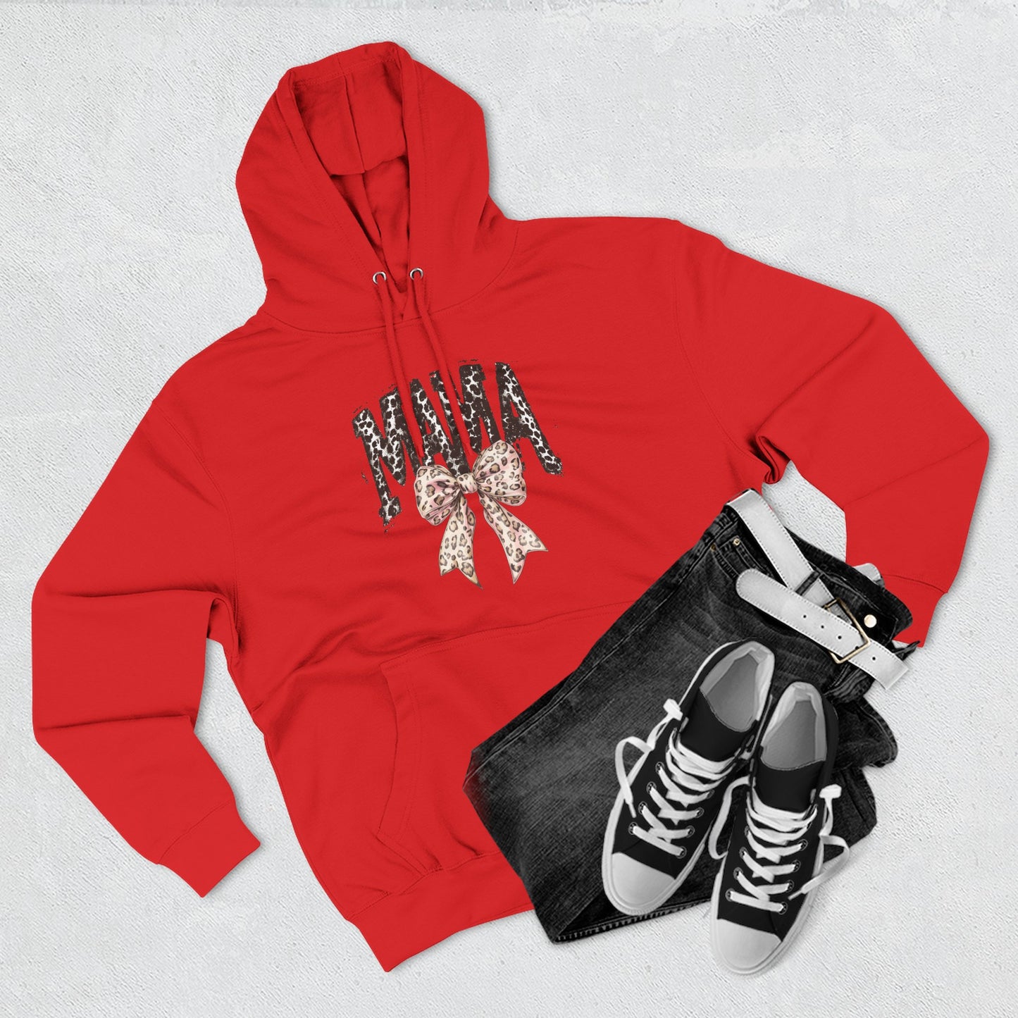 Mama Leopard Bow Hoodie — Mama Graphic Pullover for New Moms & Mother’s Day Gift