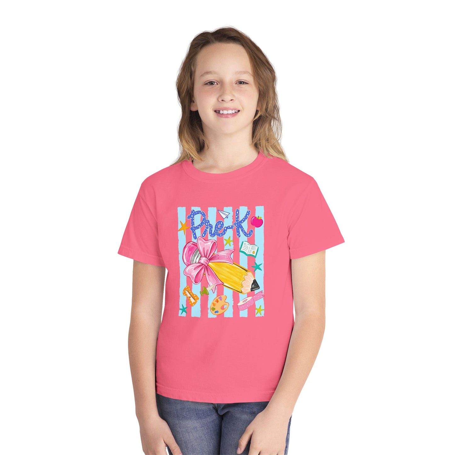 Youth Tee — 'Pre-K' Pencil & Flower Back-to-School Graphic Shirt