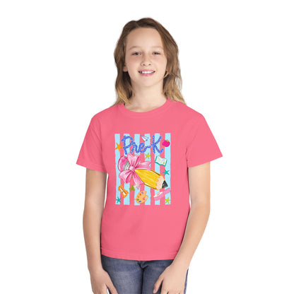 Youth Tee — 'Pre-K' Pencil & Flower Back-to-School Graphic Shirt