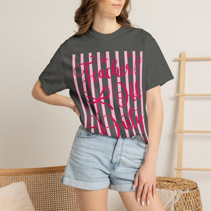 Teacher Off Duty T-Shirt — Pink Script Teacher Appreciation Tee