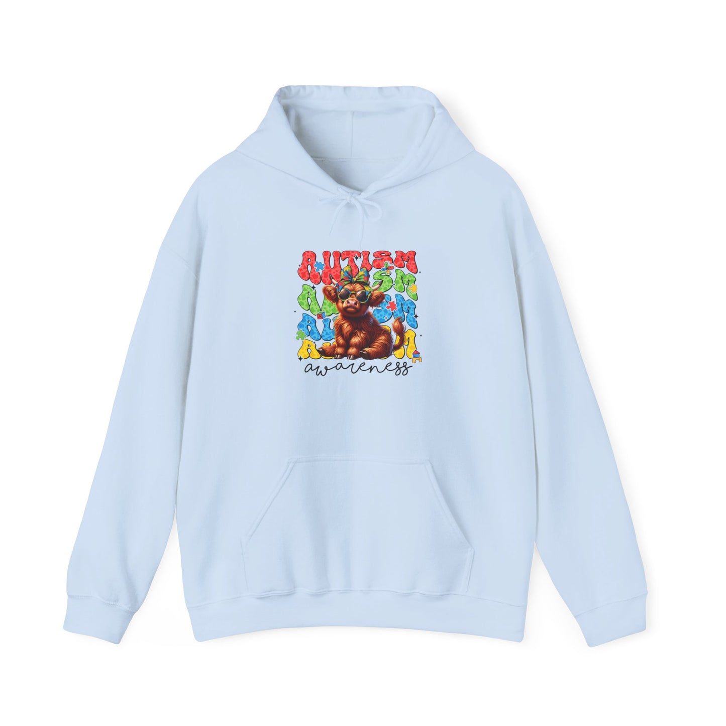 Autism Awareness Hoodie – Colorful Cow "Autism Awareness" Design