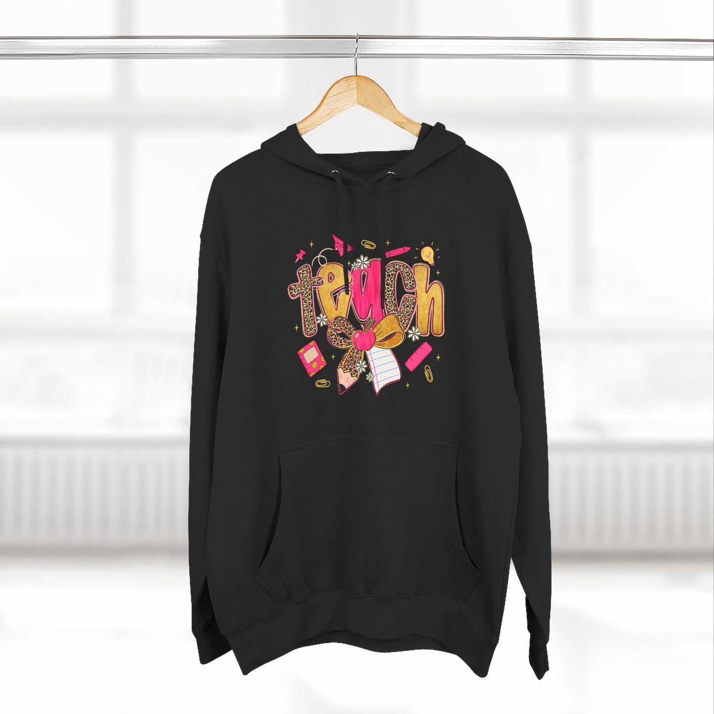 Teacher Cute Graphic Hoodie — "Teach" School Supplies Design