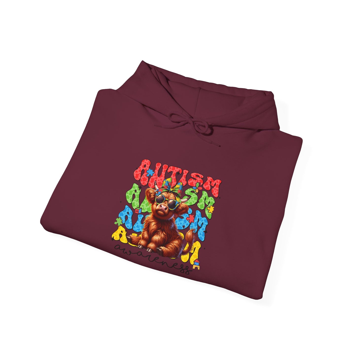 Autism Awareness Hoodie – Colorful Cow "Autism Awareness" Design