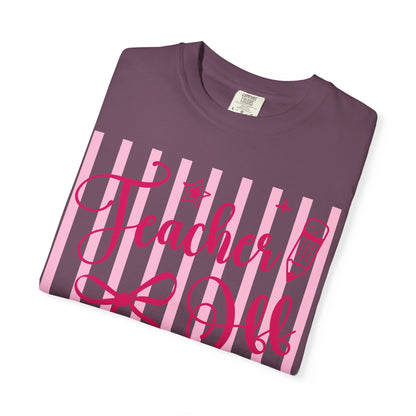 Teacher Off Duty T-Shirt — Pink Script Teacher Appreciation Tee