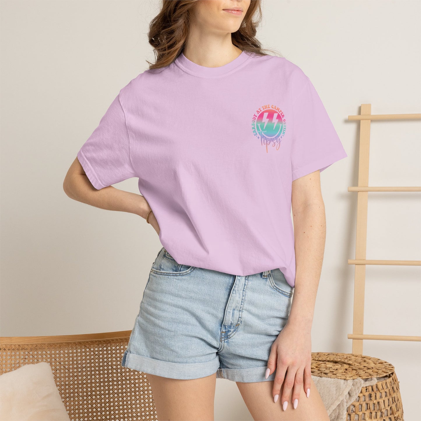 Gettin' Tipsy Camper T-Shirt — Retro Rainbow Camping Tee