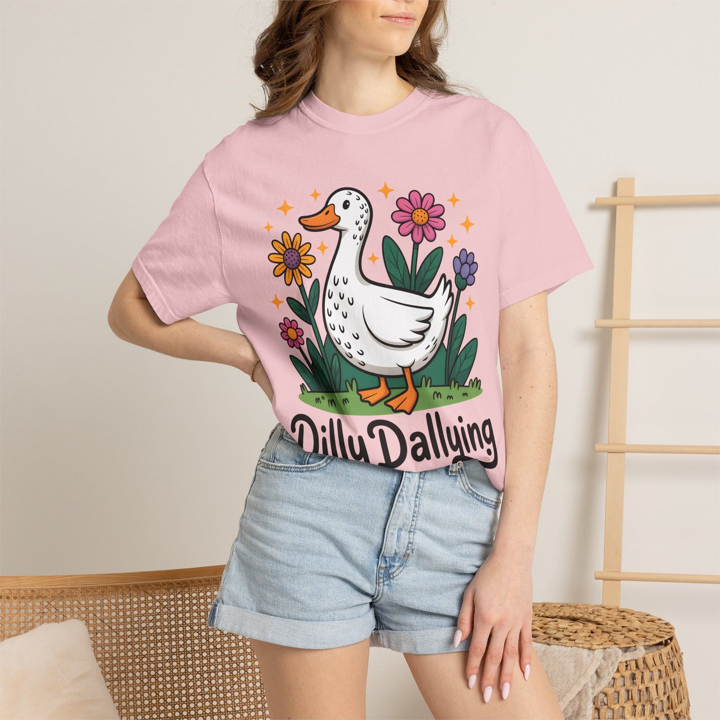 Dilly Dallying Duck T-Shirt — Cute Floral Goose Graphic Tee