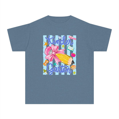 Kindergarten Pencil Bow Youth Tee — Back to School Cute Kids Shirt