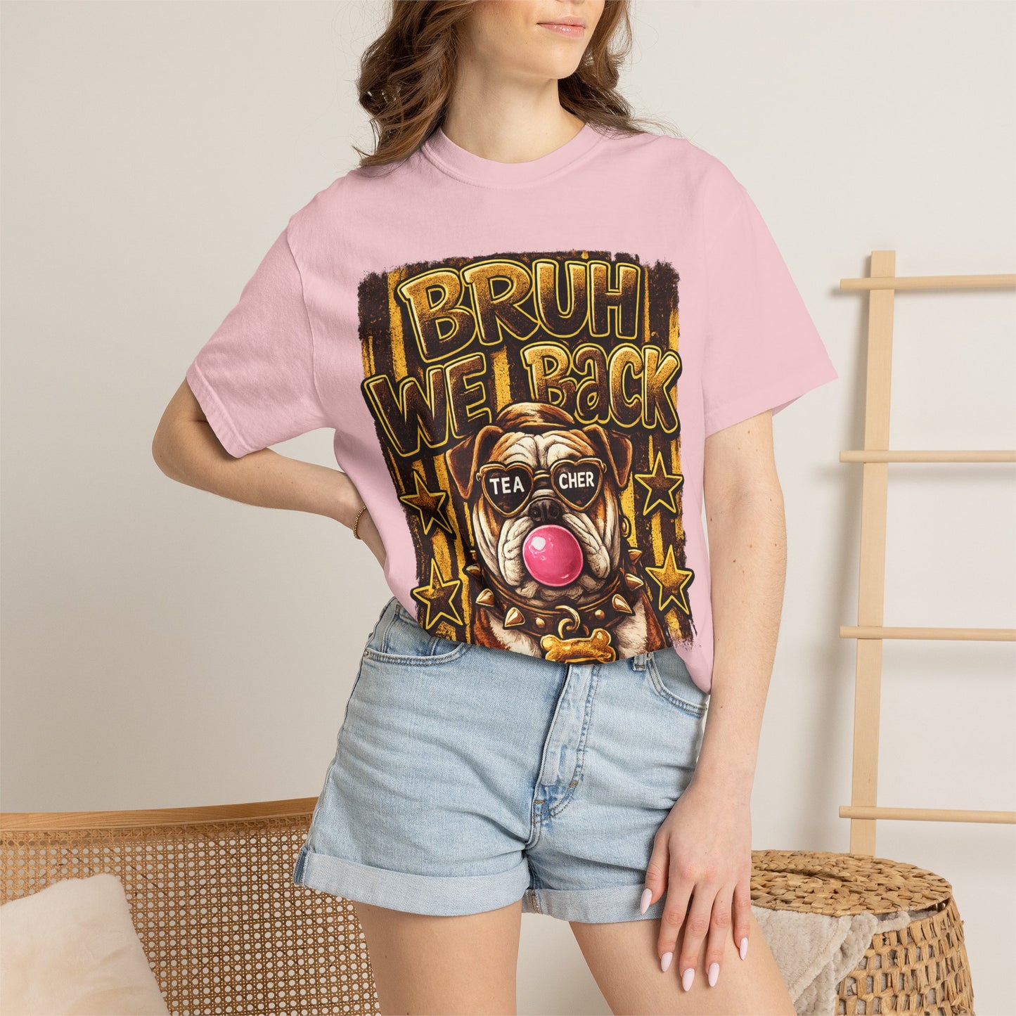 Bruh We Back Bulldog Graphic Tee — Teacher Bubblegum Bulldog T-Shirt