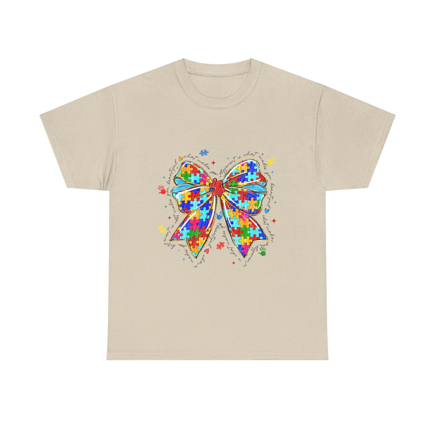 Autism Awareness Puzzle Bow T-Shirt — Colorful Support Ribbon Tee