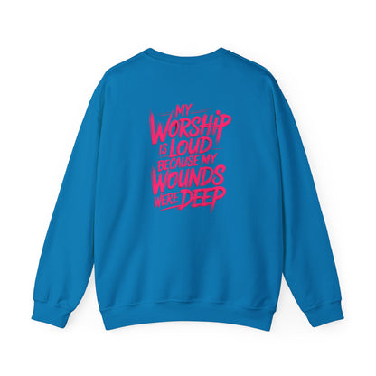 Worship Is Loud Crewneck Sweatshirt — Christian Faith Graphic