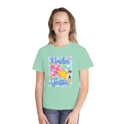 Kindergarten Pencil Bow Youth Tee — Back to School Cute Kids Shirt