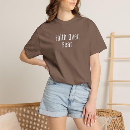 Faith Over Fear Embroidered T-Shirt — Inspirational Christian Tee