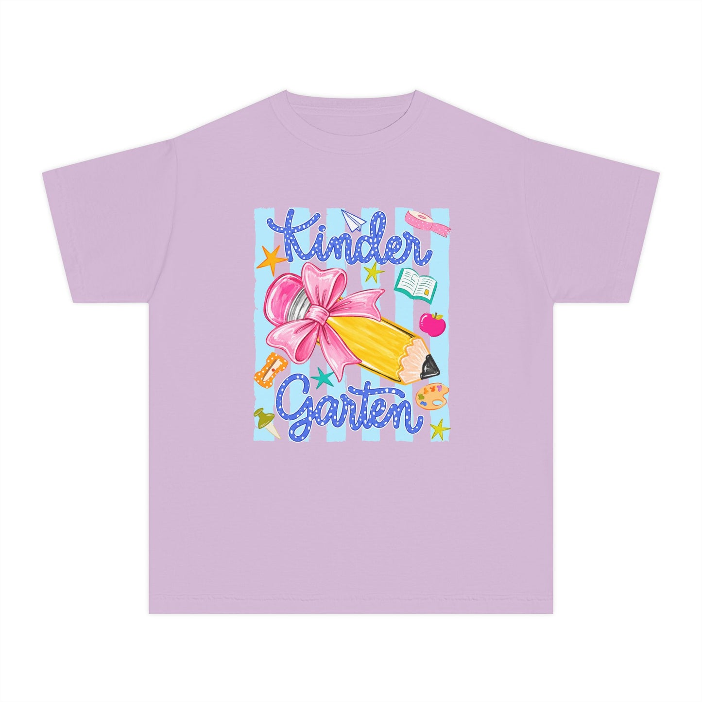 Kindergarten Pencil Bow Youth Tee — Back to School Cute Kids Shirt