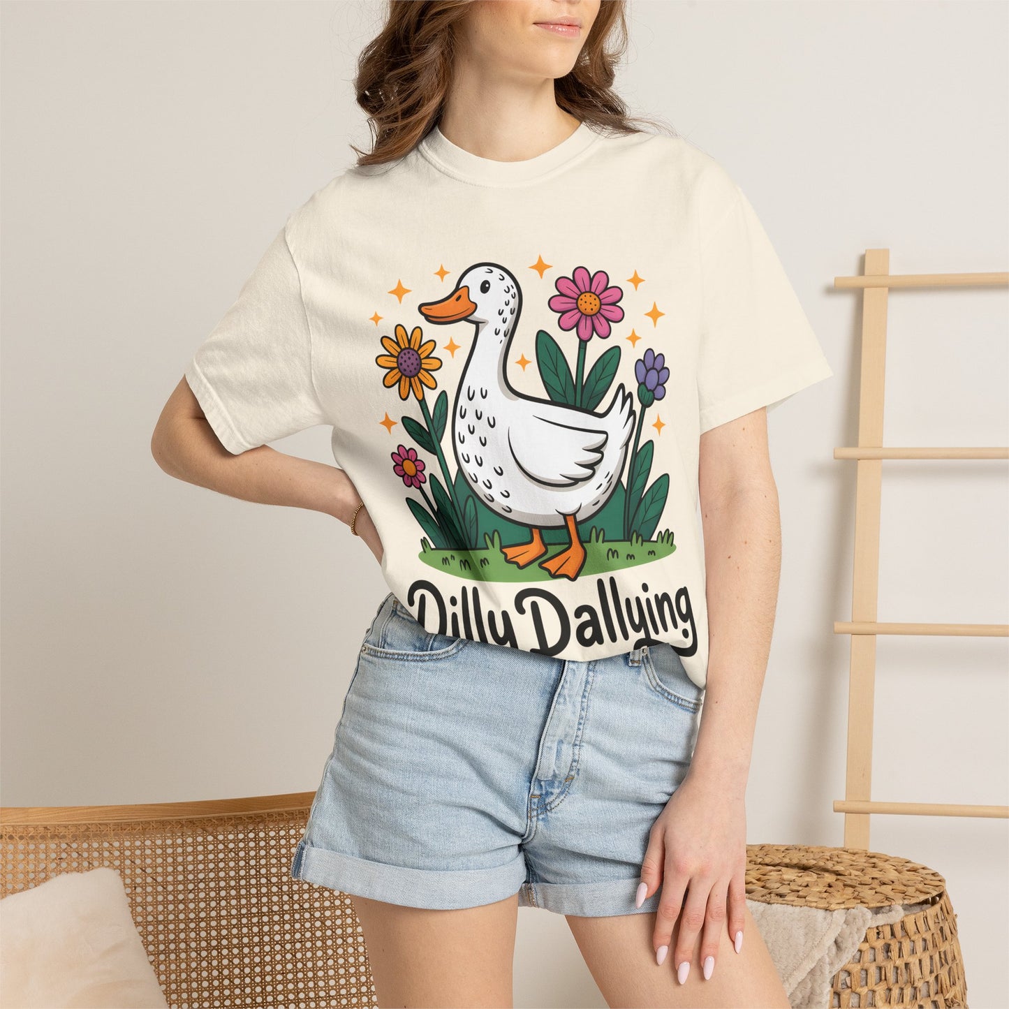 Dilly Dallying Duck T-Shirt — Cute Floral Goose Graphic Tee