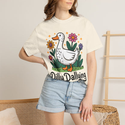 Dilly Dallying Duck T-Shirt — Cute Floral Goose Graphic Tee