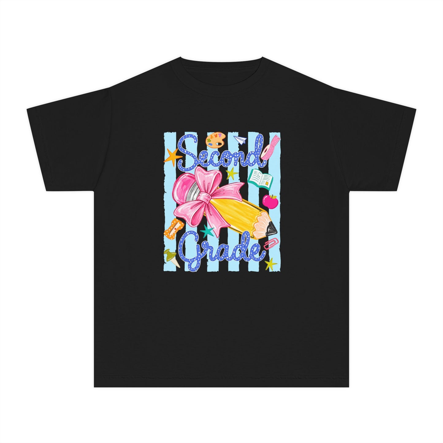 Second Grade Youth Tee — Back-to-School Cute Floral Pencil Design