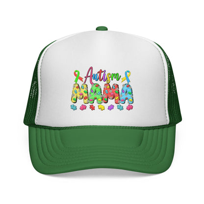 Autism Mama Trucker Hat - Colorful Puzzle Ribbon Support Cap