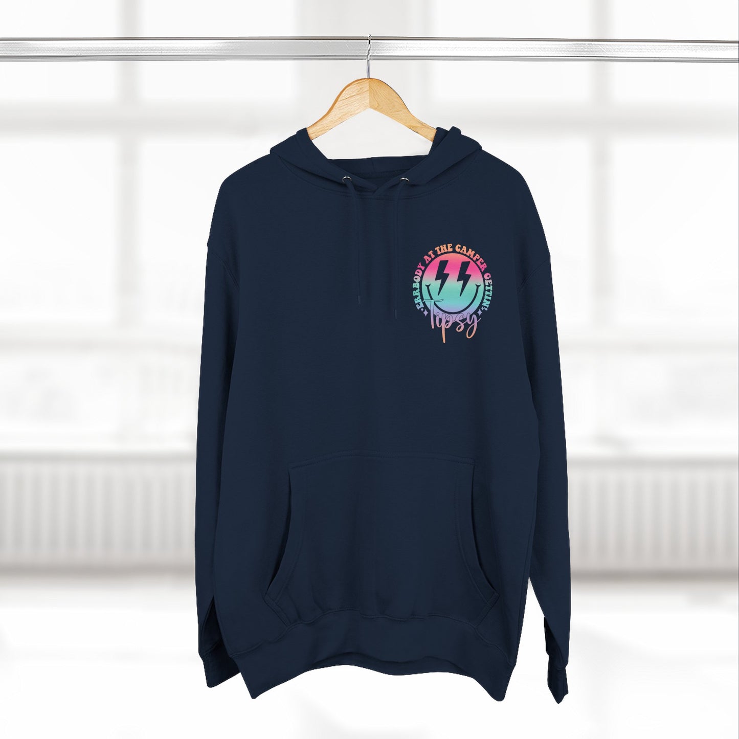 Gettin' Tipsy Camper Hoodie — Retro Pastel Camping Graphic Fleece