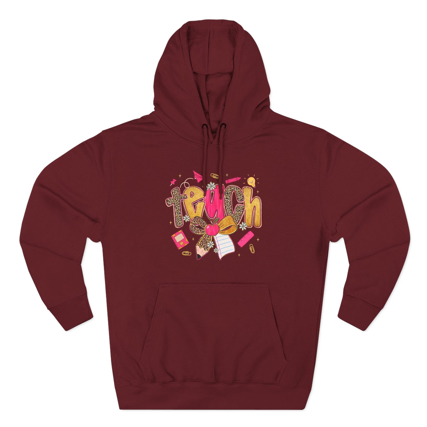 Teacher Cute Graphic Hoodie — "Teach" School Supplies Design
