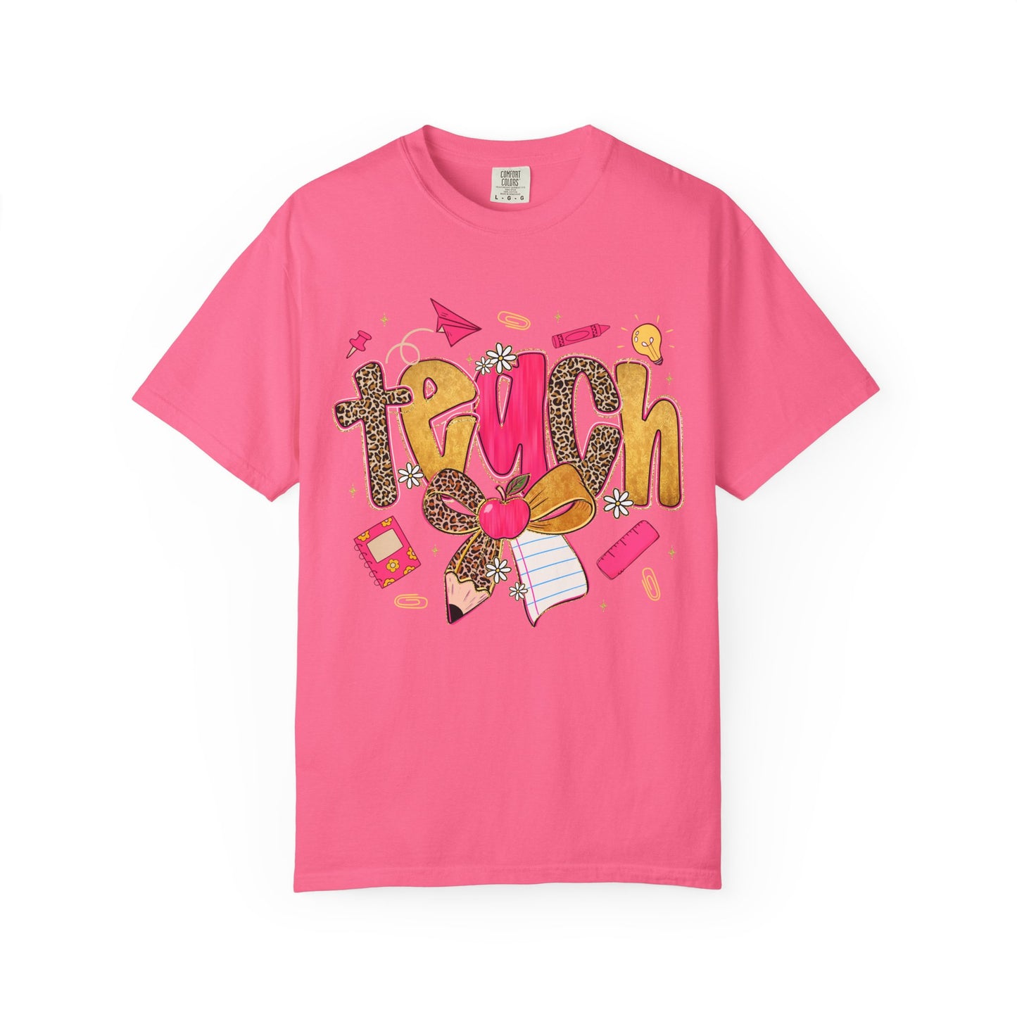 Teacher Graphic T‑Shirt — Colorful 'Teach' School Supplies Design for Educators
