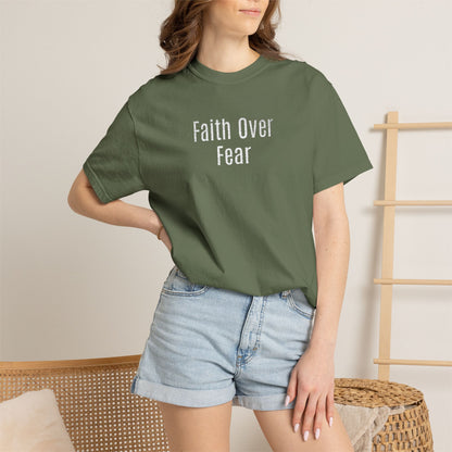 Faith Over Fear Embroidered T-Shirt — Inspirational Christian Tee