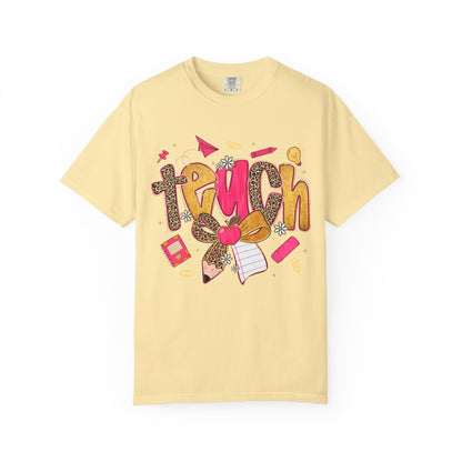 Teacher Graphic T‑Shirt — Colorful 'Teach' School Supplies Design for Educators