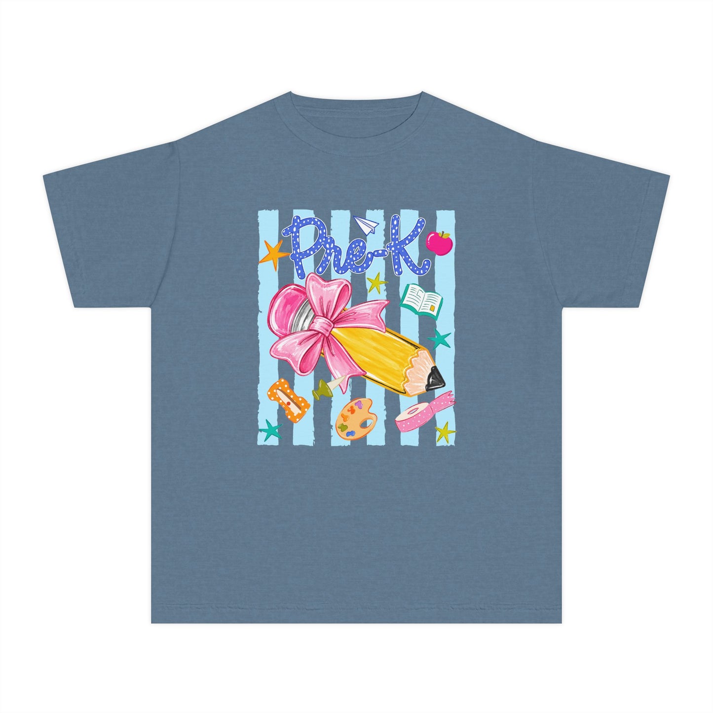Youth Tee — 'Pre-K' Pencil & Flower Back-to-School Graphic Shirt