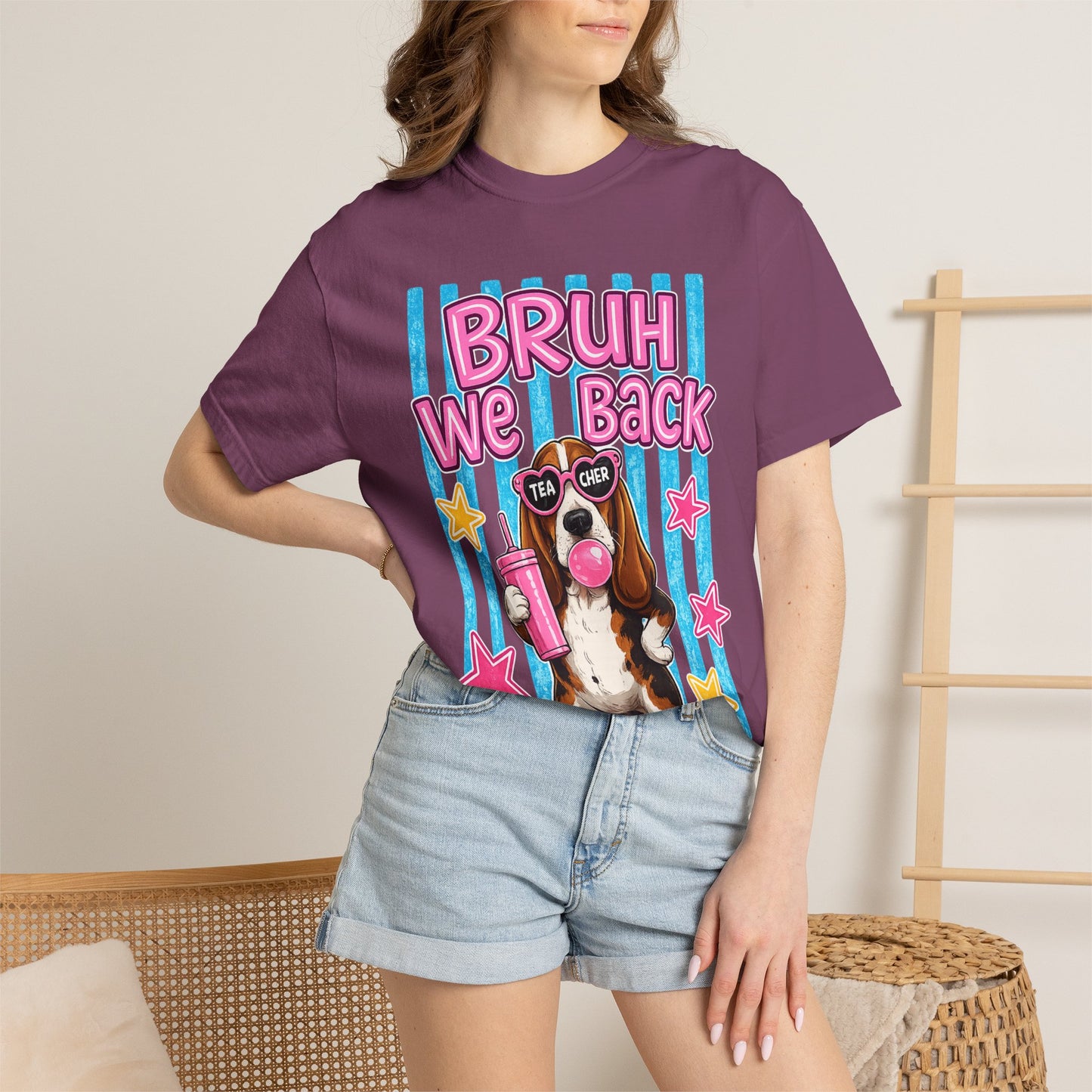 Bruh We Back T-Shirt — Cute Basset Hound Bubblegum Graphic Tee