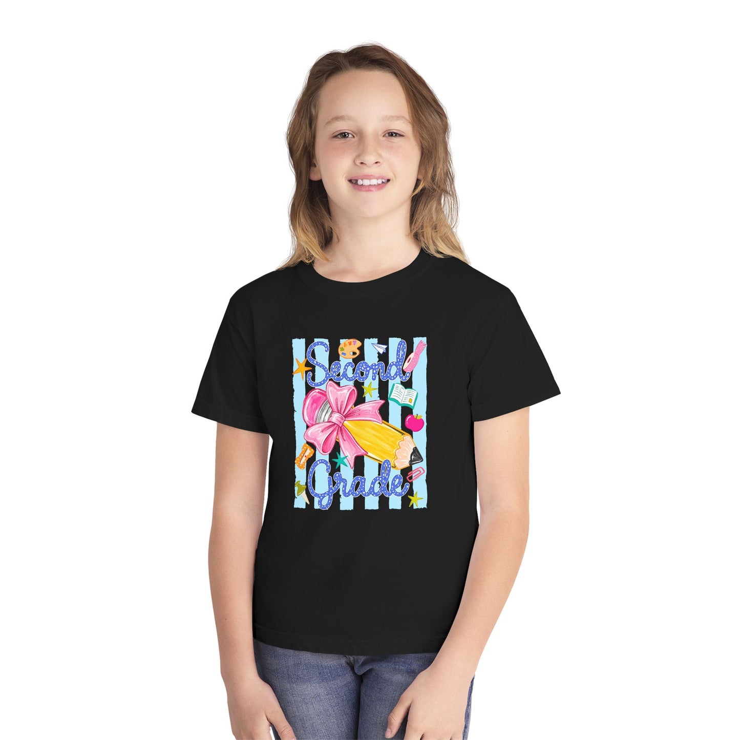 Second Grade Youth Tee — Back-to-School Cute Floral Pencil Design