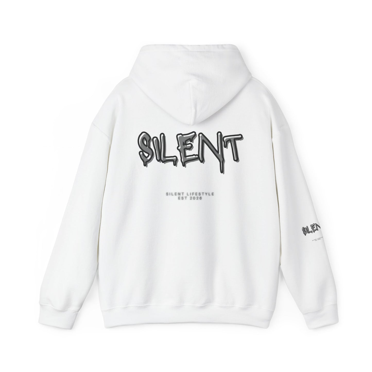 Silent Graffiti Hoodie — White "SILENT Lifestyle" Streetwear Pullover