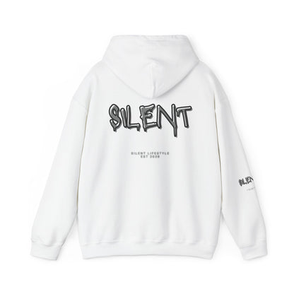 Silent Graffiti Hoodie — White "SILENT Lifestyle" Streetwear Pullover