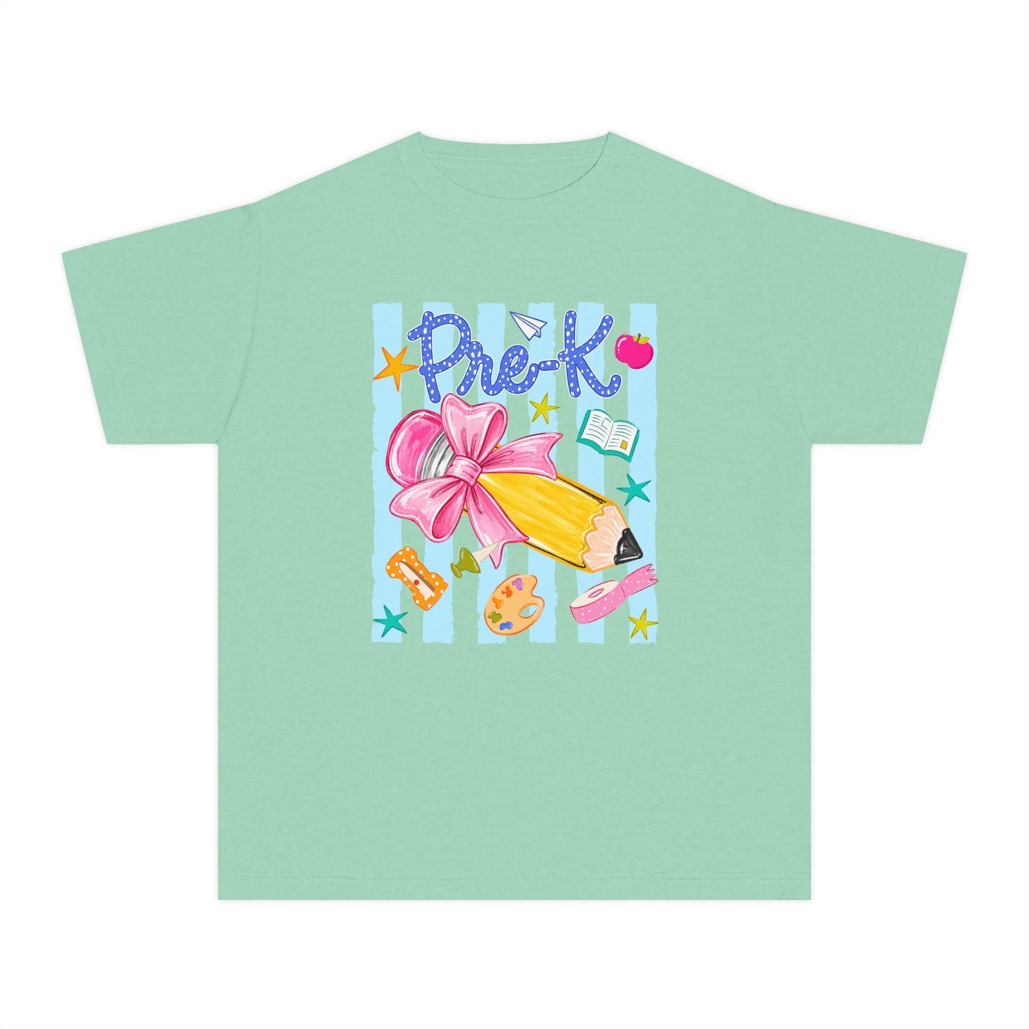 Youth Tee — 'Pre-K' Pencil & Flower Back-to-School Graphic Shirt
