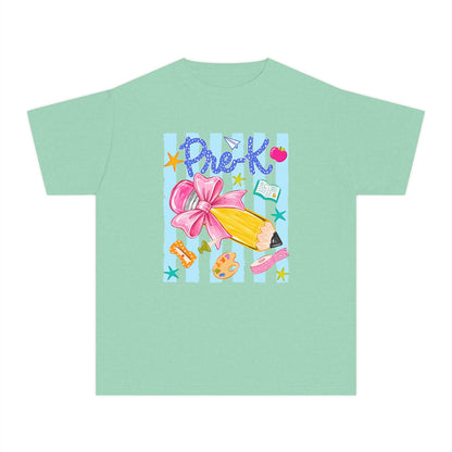 Youth Tee — 'Pre-K' Pencil & Flower Back-to-School Graphic Shirt