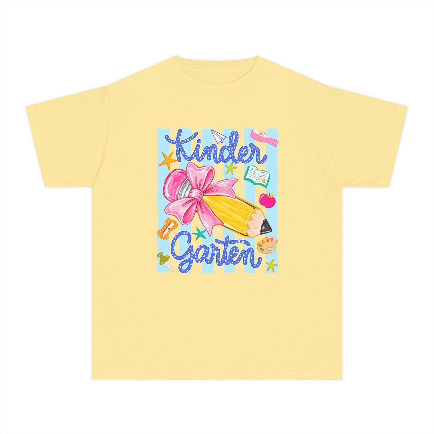 Kindergarten Pencil Bow Youth Tee — Back to School Cute Kids Shirt