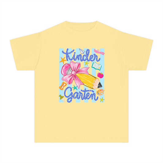 Kindergarten Pencil Bow Youth Tee — Back to School Cute Kids Shirt