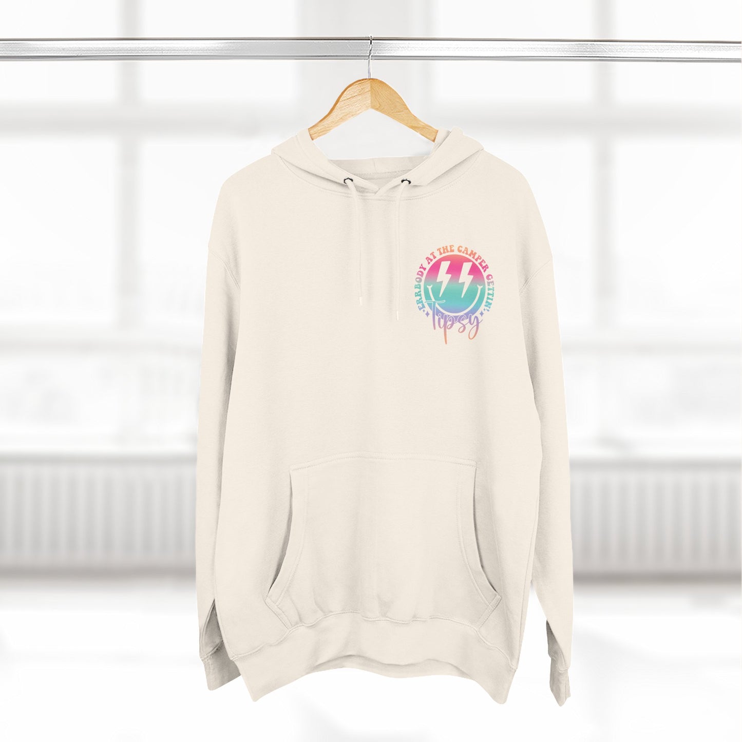 Gettin' Tipsy Camper Hoodie — Retro Pastel Camping Graphic Fleece