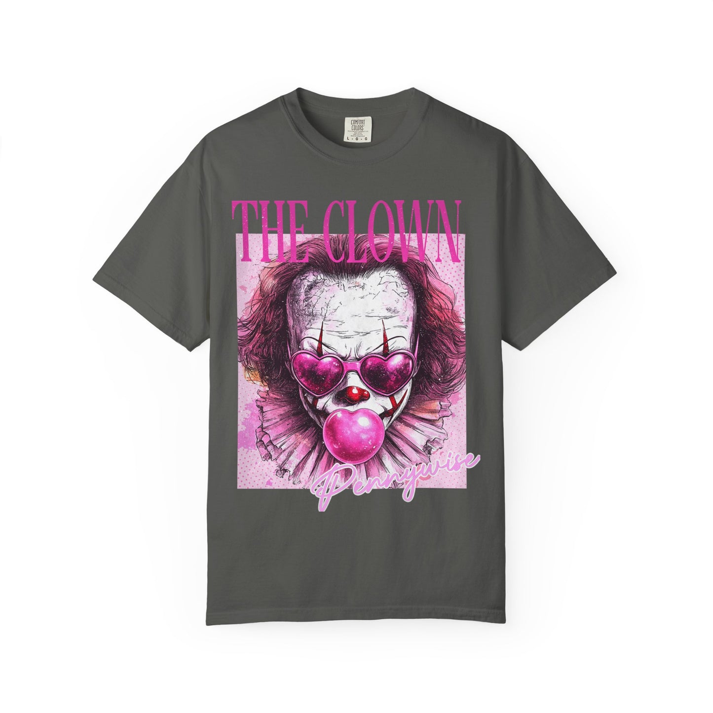 Clown Graphic T-Shirt — 'THE CLOWN' Pink Heart Balloon Horror Tee