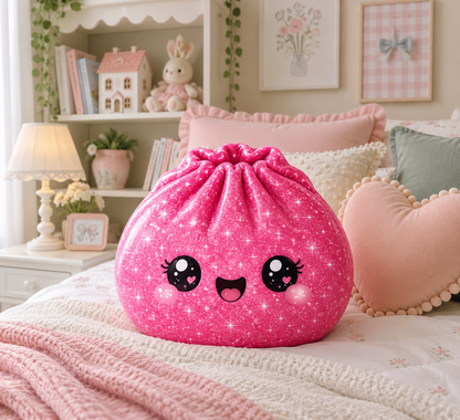 Sparkle Dumpling Pillow — Cute Pink Glitter Plush Accent Pillow