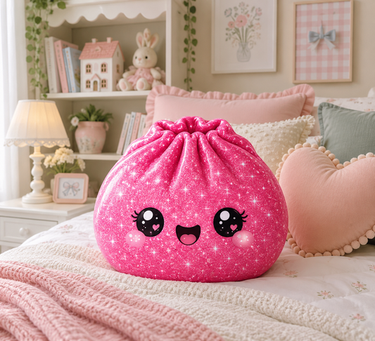 Sparkle Dumpling Pillow — Cute Pink Glitter Plush Accent Pillow