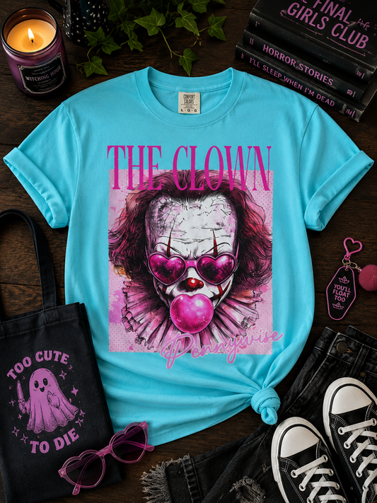 Clown Graphic T-Shirt — 'THE CLOWN' Pink Heart Balloon Horror Tee