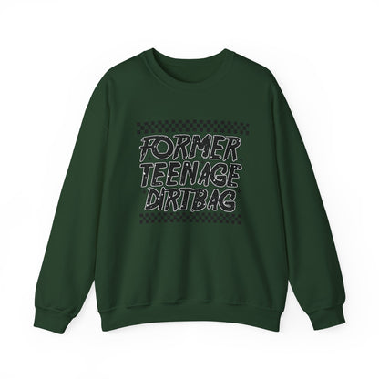 Crewneck Sweatshirt — "Former Teenage Dirtbag" Retro Checkered Graphic