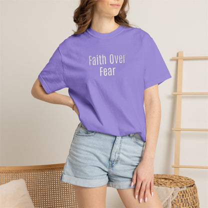 Faith Over Fear Embroidered T-Shirt — Inspirational Christian Tee