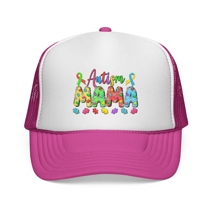 Autism Mama Trucker Hat - Colorful Puzzle Ribbon Support Cap
