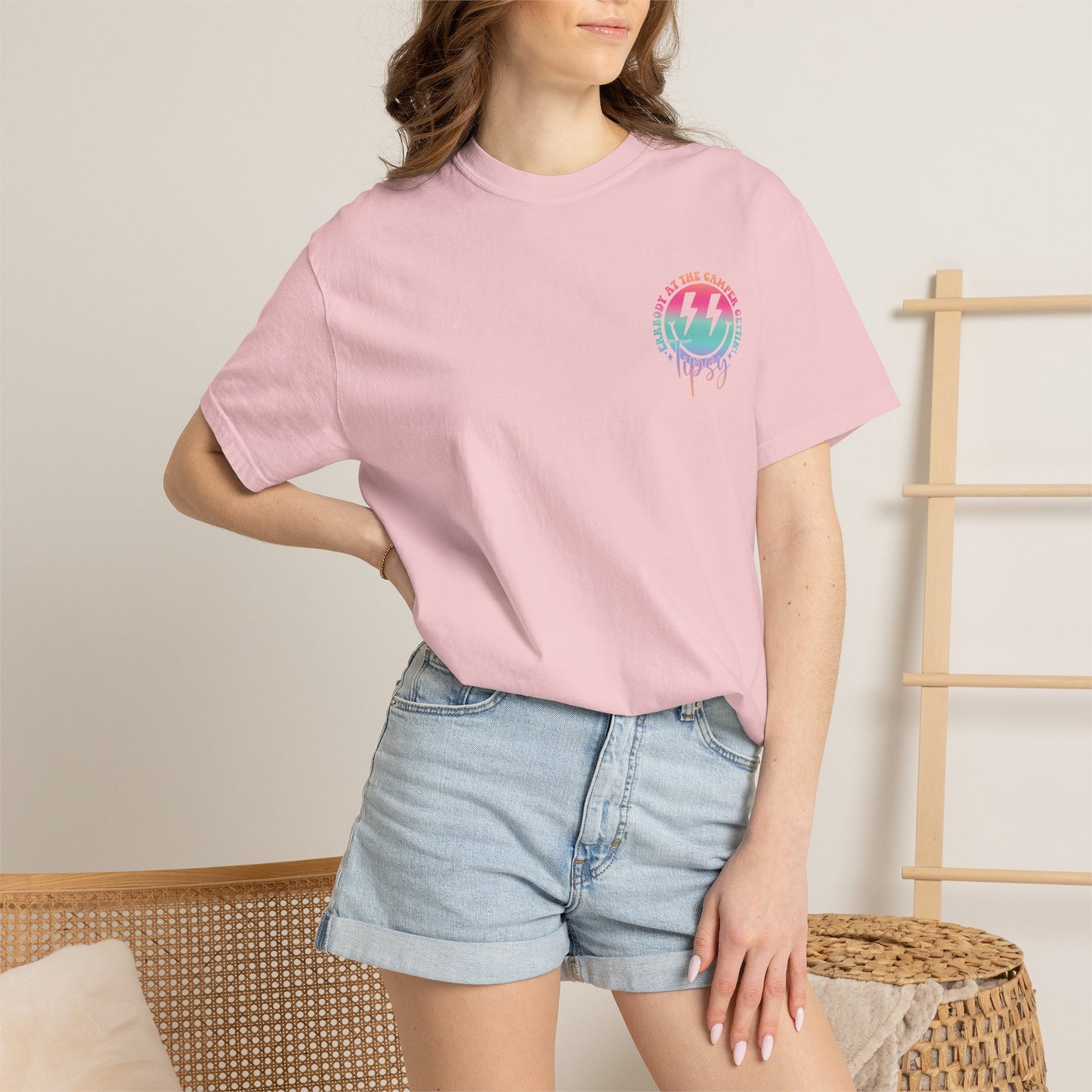 Gettin' Tipsy Camper T-Shirt — Retro Rainbow Camping Tee