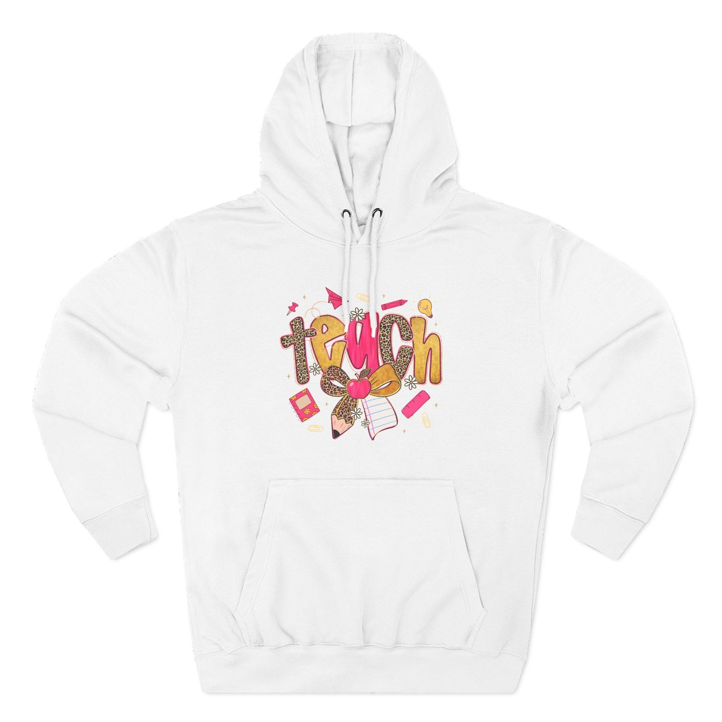 Teacher Cute Graphic Hoodie — "Teach" School Supplies Design