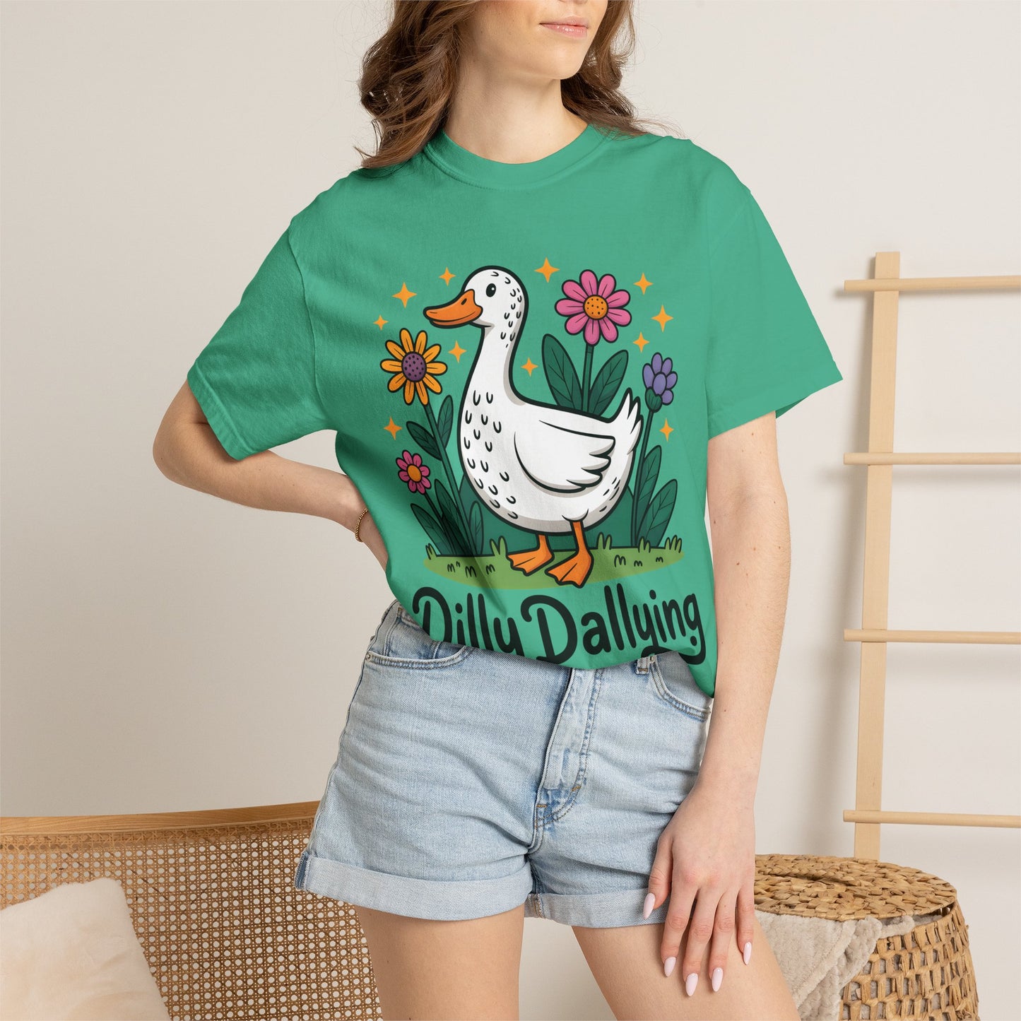 Dilly Dallying Duck T-Shirt — Cute Floral Goose Graphic Tee