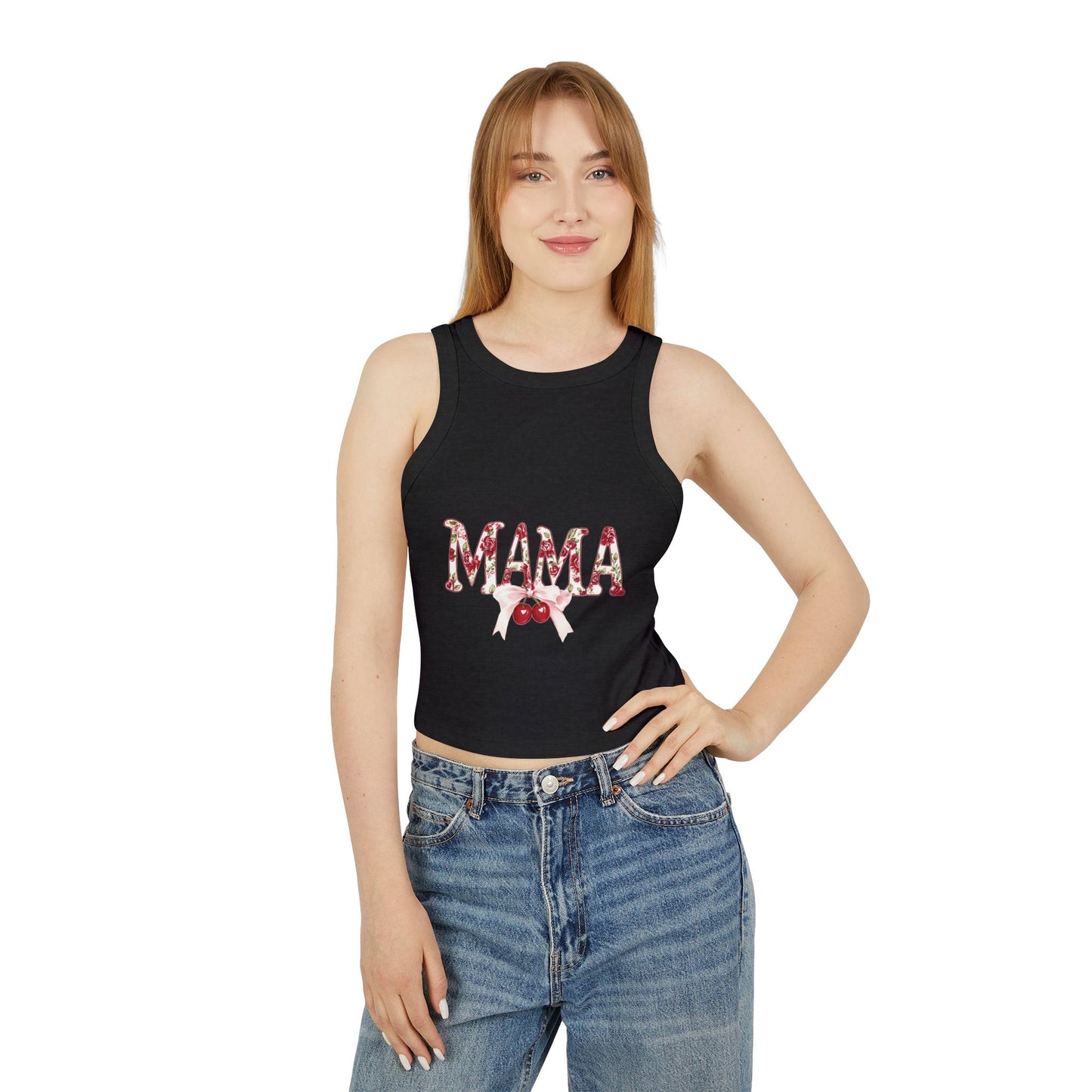 Mama Cherry Floral Racer Tank — Women's Cute Mother's Day Tank Top